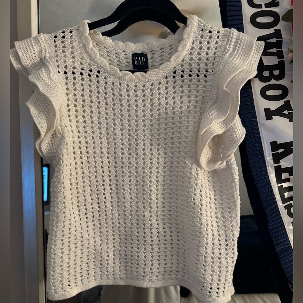 GAP Knit Flutter Sleeve Crochet Sweater - Picture 2 of 7